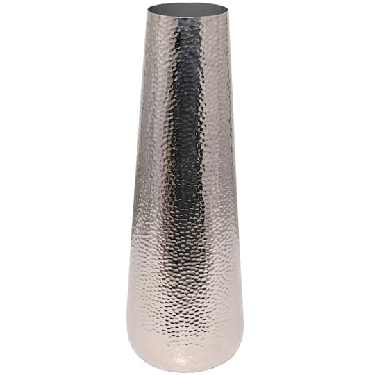 31" Silver Aluminum Tall Hammered Vase